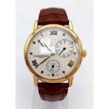 A Vacheron Constantin Gents 18K Gold Chronograph Watch. Leather strap with 18k gold buckle. 18k gold