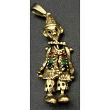 9K YELLOW GOLD STONE SET ARTICULATED CLOWN PENDANT, WEIGHT 5.5G AND DROP 4CM APPROX