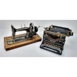 Two Rare Antique Machines - An Underwood Typewriter and a W.J.H. and Co sewing machine. As found.