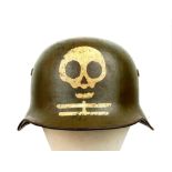 A WW2 Hungarian M-38 Helmet used by the finish 4th Division Kev Os. 4 (light unit N°4). The mobile