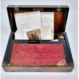 An Antique Victorian Writing Box/slope. Ink well and pen compartments. Pull up storage compartment