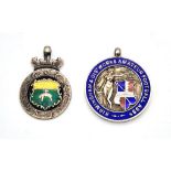 Two Vintage Sterling Silver and Enamel Football Medals.