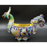 A Magnificent huge Silver and Cloisonné Enamel Large Gem-Set Kovsh Bowl. Vivid colours with gem