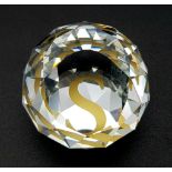 A SWAROVSKI CRYSTAL CUT GLASS PAPERWEIGHT IN ORIGINAL BOX. 89.9gms 4cms diameter