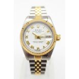 A Rolex Oyster Perpetual Datejust Automatic Ladies watch. Two tone, steel and gold strap and