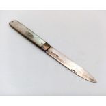 An Antique Sterling Silver and Mother of Pearl Fruit Knife. 14cm extended. Hallmarks for Sheffield