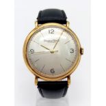 AN 18K GOLD VINTAGE WRIST WATCH MADE BY THE INTERNATIONAL WATCH CO , MANUAL MOVEMENT, BLACK