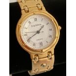 Gentlemans KRUG BAUMEN Quartz wristwatch, 18 carat gold electroplated with matching bracelet. Full