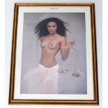 A Vintage Pirelli Glamour Shot of a Beautiful Woman Holding a Pair of Scales. In gilded frame - 43 x