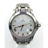 A 1980s Omega Seamaster Automatic Gents Watch. Stainless steel strap and case - 36mm. White dial