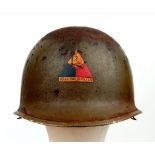 A WW2 US 2nd Armoured Division Front Split Swivel Bale M1 Helmet.