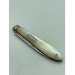 SILVER BLADED FRUIT KNIFE with mother of pearl handle. Clear Hallmark for Hall and Bingham,