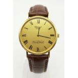 A Vintage Chopard 18K Gold Cased Gents Watch. Brown leather strap. 18K gold case - 33mm. Gold tone