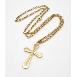 A 9K Yellow Gold Cross Pendant on a 9K Yellow Gold Link Chain. 35mm and 50cm. 10.15g total weight.