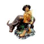 Excellent Condition Vintage Chinese Pottery Figure of Chinese Worker with a Water Buffalo 19cm