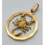 A 9K Yellow Gold Scorpion Circular Pendant. 27mm diameter. 5.24g