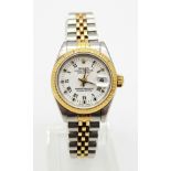 A Rolex Oyster Perpetual Datejust Two-Tone Ladies Watch. Gold and stainless steel strap and case -