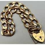 A 9K Yellow Gold Belcher Link Bracelet with Heart Clasp. 20cm. 20.22g