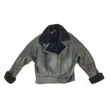 A Vintage Black Leather Sheepskin Ladies Flying Jacket. Made by Teodem. Size medium. Excellent