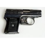 A Deactivated Mauser Oberndorf 25 ACP Pocket Pistol. 2.375 inch barrel. Vest pocket model. Metal