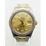 A Rolex Oyster Perpetual Datejust Two-Tone Diamond Gents Watch. Gold and stainless steel strap and