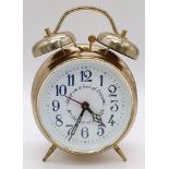 A LOVELY VINTAGE DOUBLE BELL ALARM CLOCK. IN WORKING ORDER. HEIGHT 17.5CM