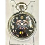 Vintage Masonic automaton pocket watch ( rotating skull & crossbones on dial ) working, sold with no