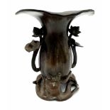 A Superb Antique Japanese Inlaid Bronze Vase With Terrapin And Lotus Detail - Depicting a Terrapin