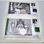 Excellent Condition Parcel of Two Commemorative First Day Cover One Crown Coins and Stamps Marking