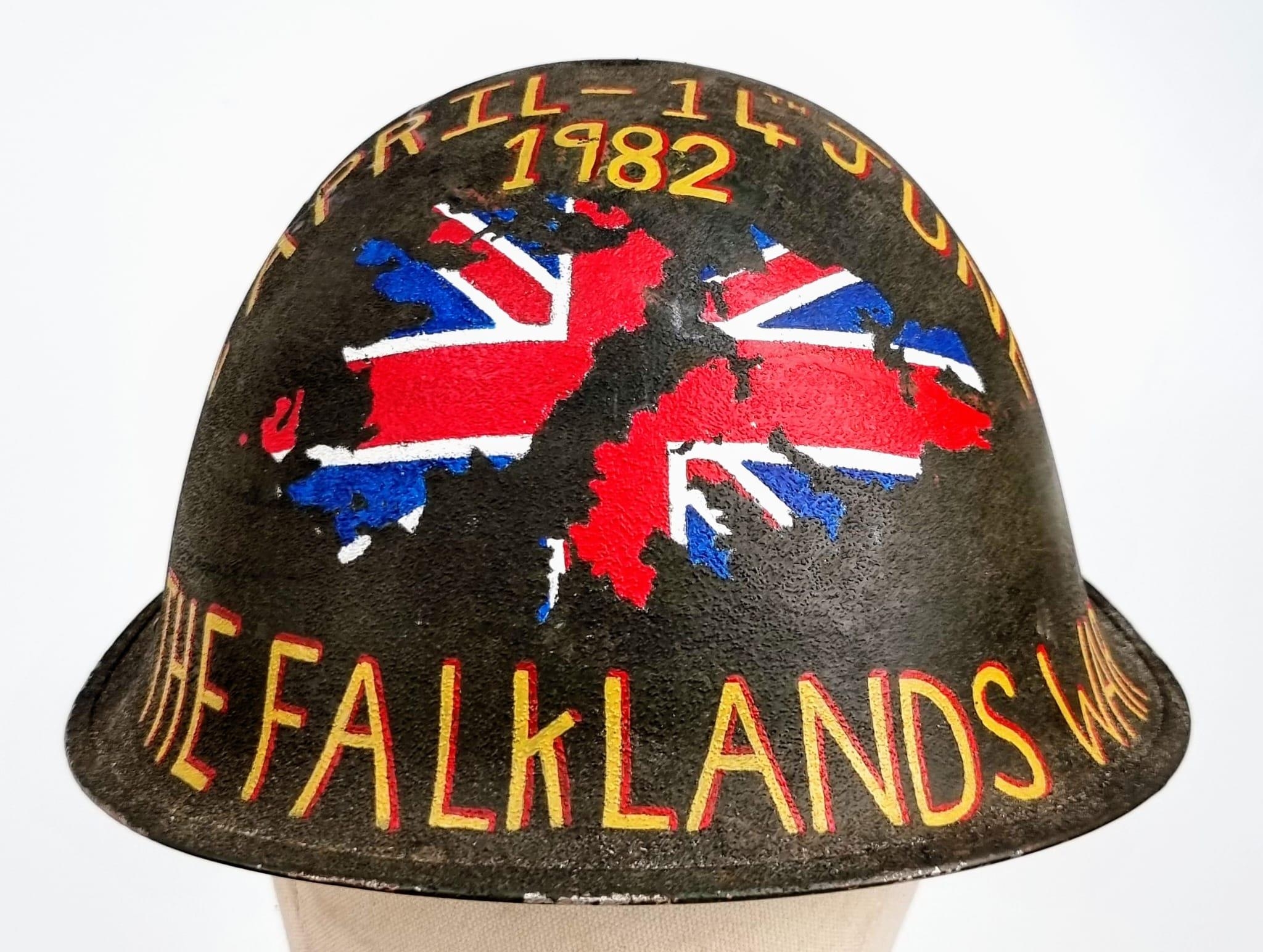 Circa 1950’s British MK V Helmet. Dedicated to the Royal Marines during the Falklands.