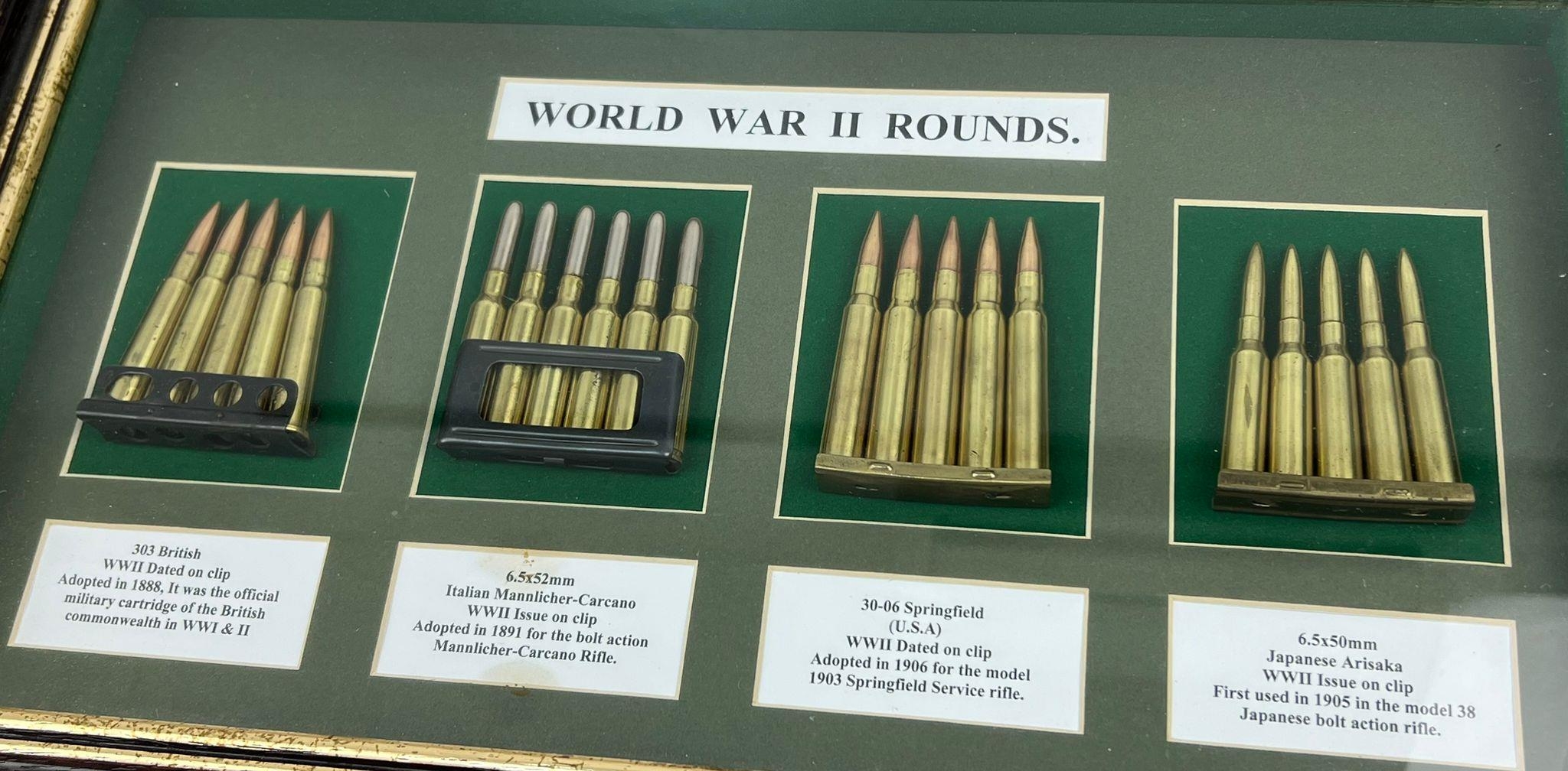 A Glorious WW2 Bullet Display Case. Incudes: 303, the 6.5 x 52mm for the Mannlicher-Carcano rifle. - Image 2 of 3