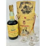 A Vintage Gift Bottle of Carabela Santa Maria Osborne Brandy with Four Small Glasses.