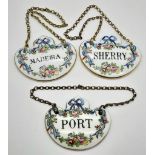 Three Vintage Ceramic Decanter Hanging Labels - Sherry, Port and Madeira.