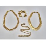 An 18K Gold Mixed Lot: 2 necklaces with slight damage so A/F. A white and yellow gold bracelet