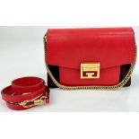 A Givenchy GV3 Red leather and Suede Small Shoulder Bag. Gilded hardware and shoulder chain. Multi-