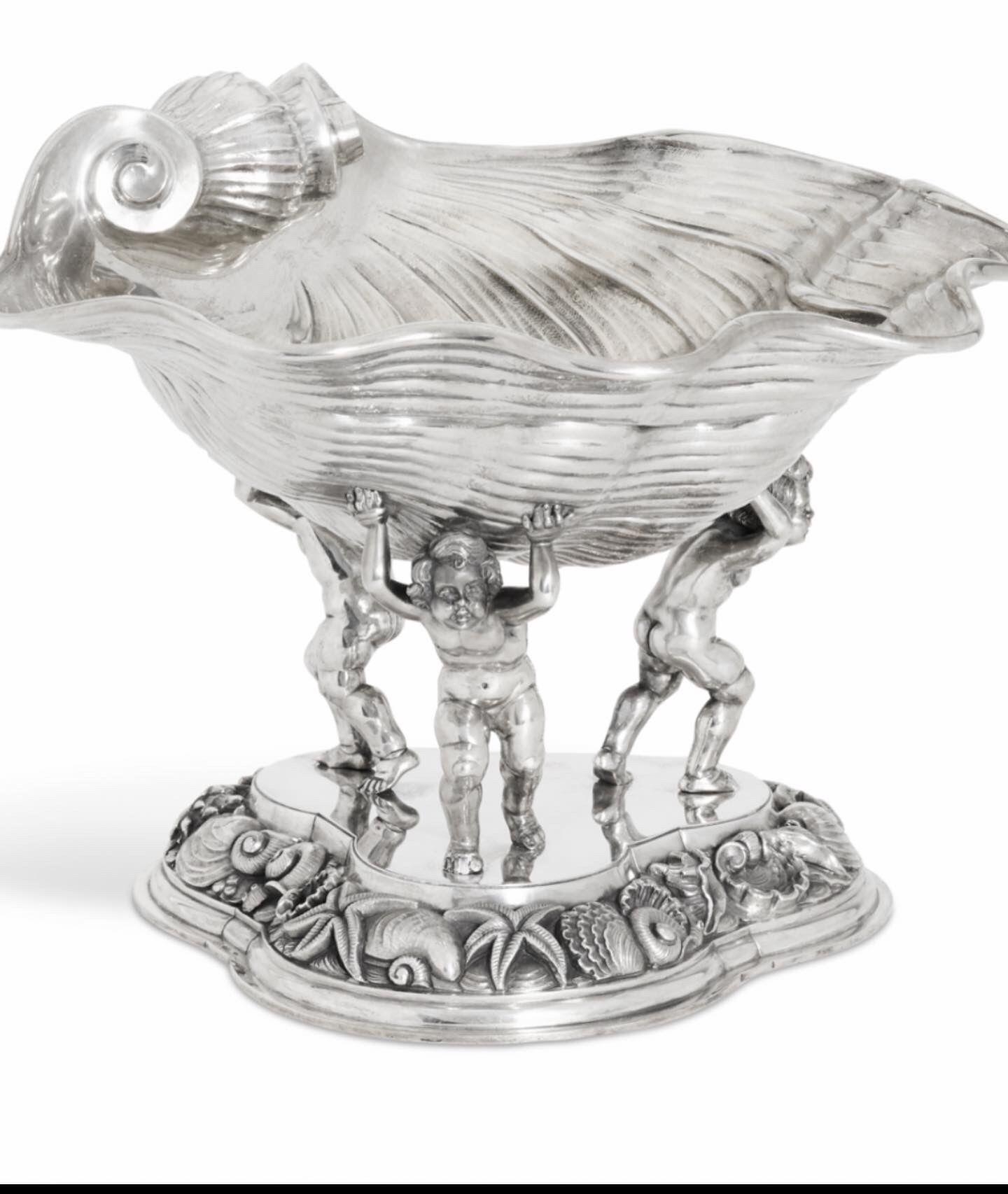 An Italian 20th century large solid silver bowl c1940. Weight 3165 grams heavy 26cm height 24cm