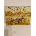 Vintage metal advert for BSA MOTORBIKE. 16” x 12” (40 x 30 cm).