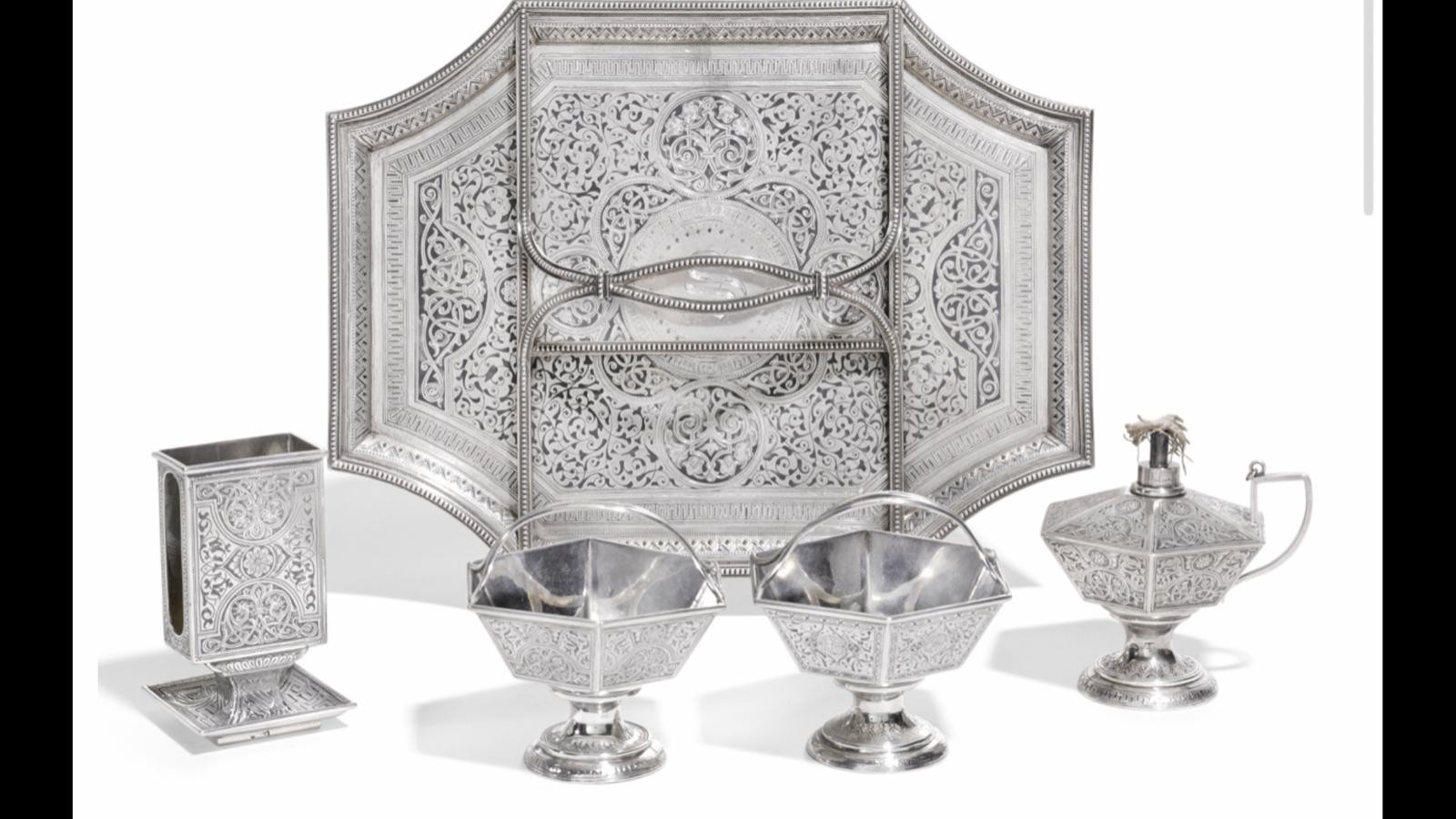 A SILVER AND NIELLO SMOKING SET, ANTIP KUZMICHEV, MOSCOW, 1899-1908 Description A SILVER AND - Image 6 of 9