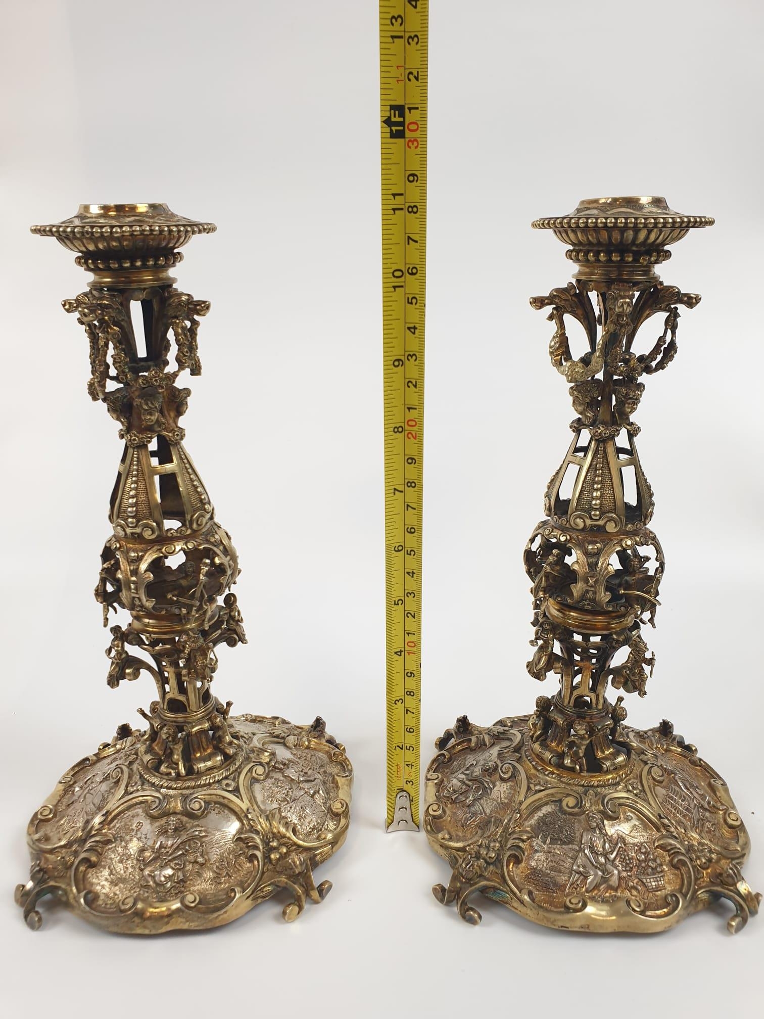 Four extraordinary rare German antique (19th Century) silver gilt candelabra. Complex ornate and - Image 31 of 31