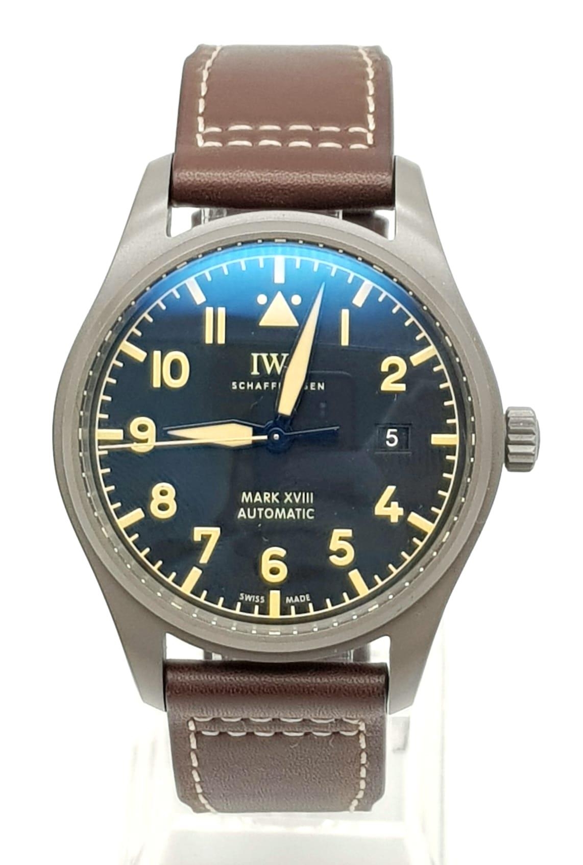 An IWC Automatic Mark XVIII Gents watch. Brown calfskin strap. Ceramic case - 41mm. With papers