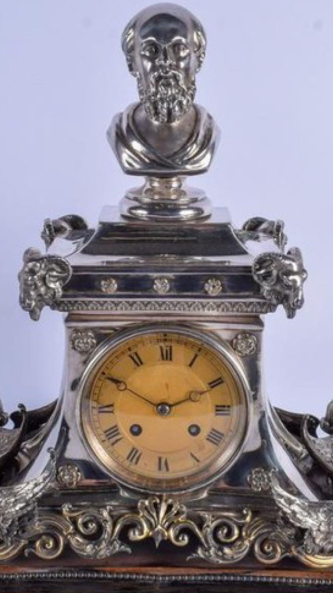 MAGNIFICENT RARE ENGLISH VICTORIAN LARGE SOLID SILVER MANTEL CLOCK by Stephen Smith & William - Image 7 of 16