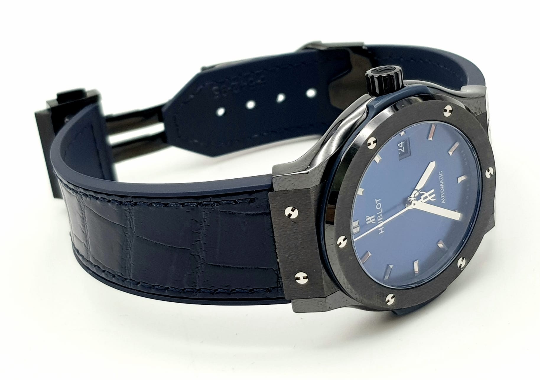 A Hublot Classic Gents Fusion Watch. Blue leather strap. Ceramic case - 41mm. Blue dial with date - Bild 7 aus 12