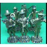 Antique 19th century German rare set of solid silver gem set musicians Each figure is 11.4 to 12cm