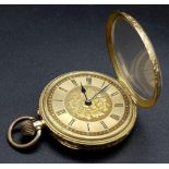 A Beautiful Antique 18K Gold Cased Ladies Pocket Watch. Chased decoration throughout. Inscription