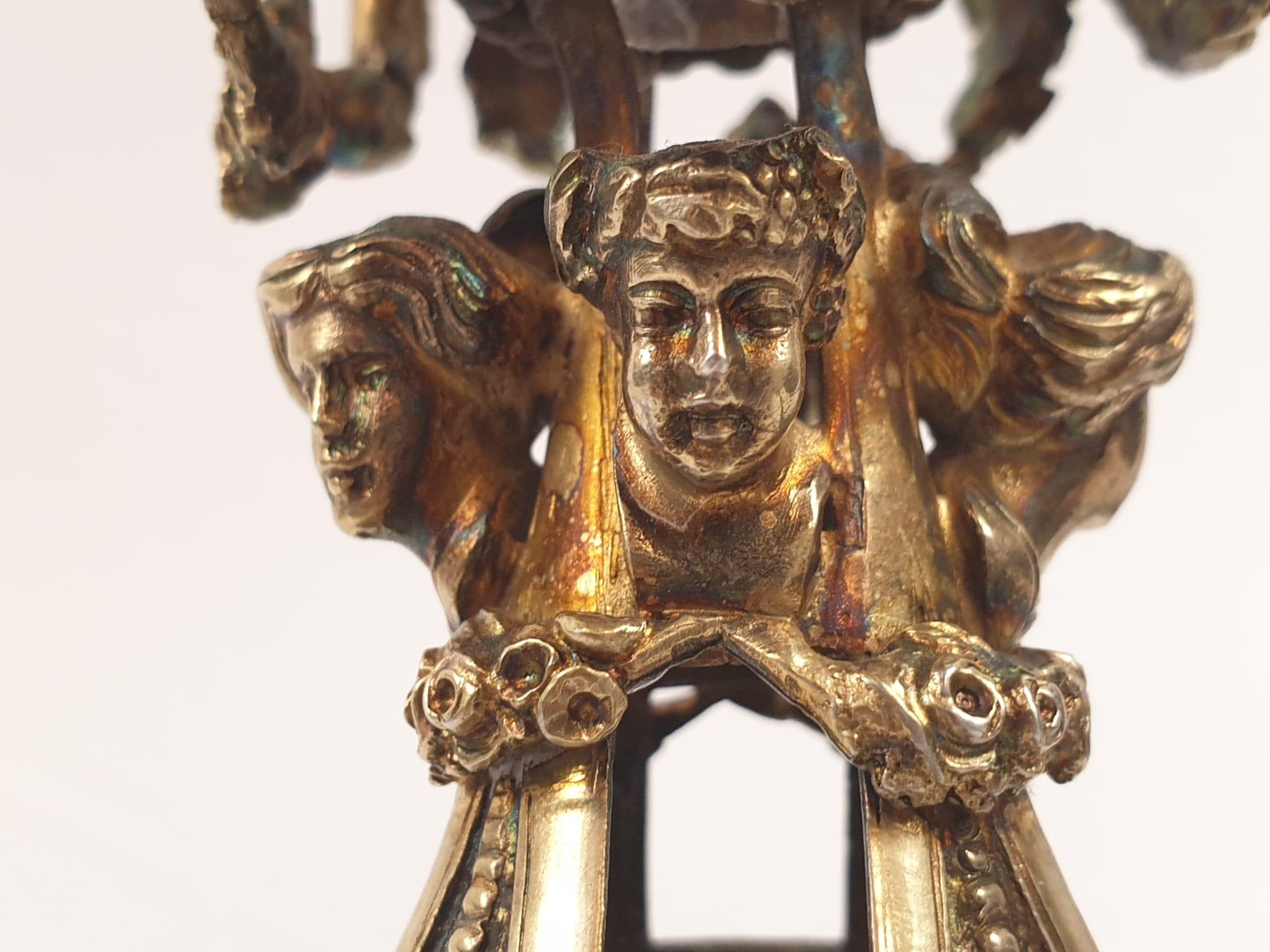 Four extraordinary rare German antique (19th Century) silver gilt candelabra. Complex ornate and - Image 12 of 31