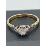 Ladies vintage 18 carat GOLD and DIAMOND SOLITAIRE RING , having round brilliant cut Diamond mounted