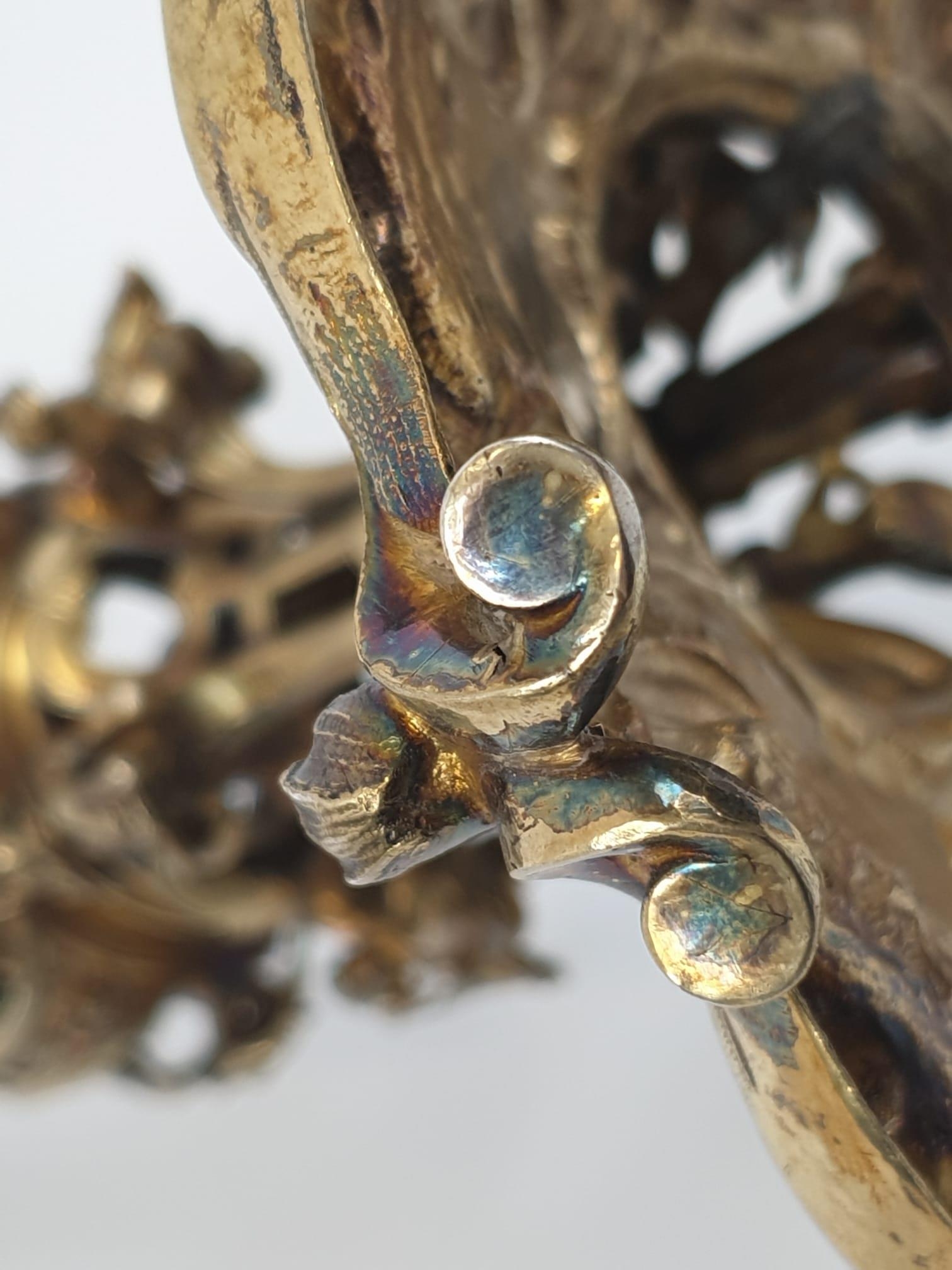 Four extraordinary rare German antique (19th Century) silver gilt candelabra. Complex ornate and - Image 25 of 31