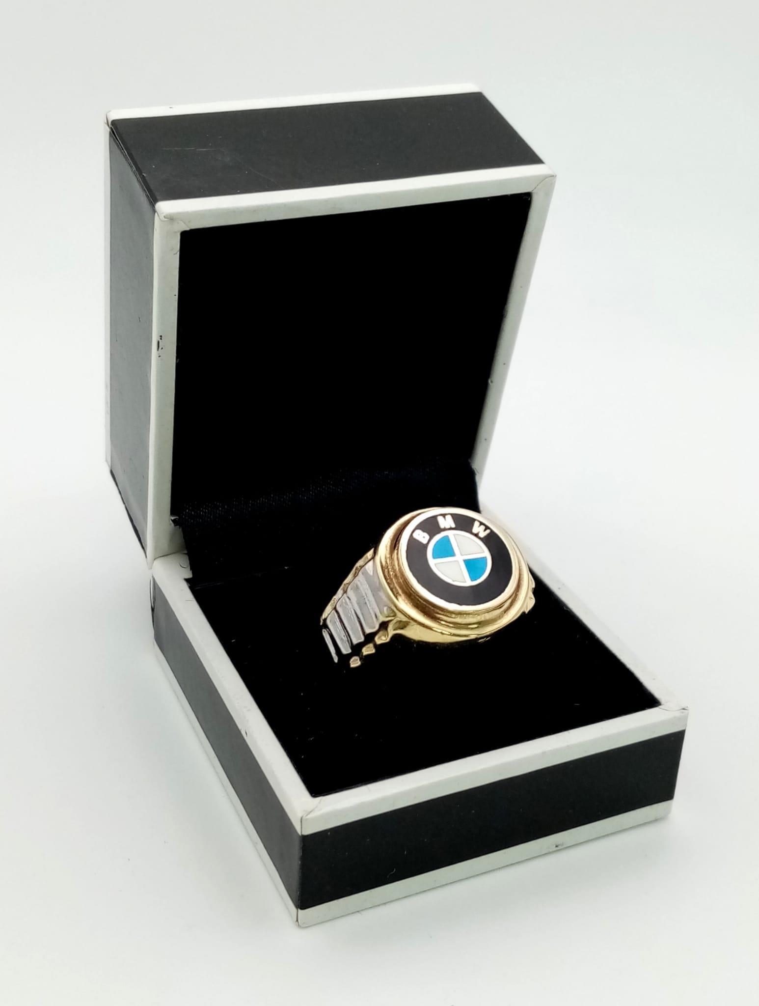 A 14K yellow gold ring with white gold highlights and the BMW logo on top. Ring size: Y, weight: - Image 5 of 5