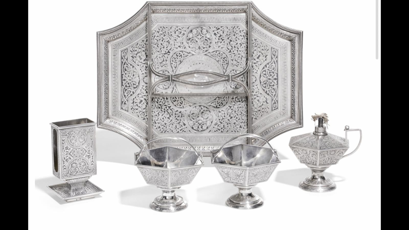 A SILVER AND NIELLO SMOKING SET, ANTIP KUZMICHEV, MOSCOW, 1899-1908 Description A SILVER AND - Image 8 of 9