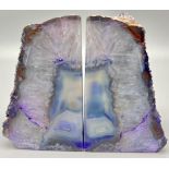 A wonderful pair of large, bluish, highly polished agate with large quartz crystals, bookends.